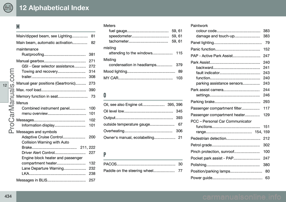 VOLVO V60 2014 Manual Online 12 Alphabetical Index
12
434
M
Main/dipped beam, see Lighting............... 81
Main beam, automatic activation.............. 82maintenanceRustproofing....................................... 381
Manu VOLVO V60 2014 Manual Online 12 Alphabetical Index
12
434
M
Main/dipped beam, see Lighting............... 81
Main beam, automatic activation.............. 82maintenanceRustproofing....................................... 381
Manu