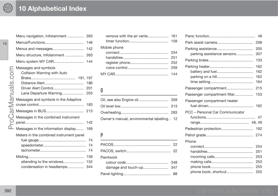 VOLVO V60 2012 Owners Manual 10 Alphabetical Index
10
392
Menu navigation, Infotainment ............... 263
Menus/Functions..................................... 146
Menus and messages.............................. 142
Menu struct VOLVO V60 2012 Owners Manual 10 Alphabetical Index
10
392
Menu navigation, Infotainment ............... 263
Menus/Functions..................................... 146
Menus and messages.............................. 142
Menu struct