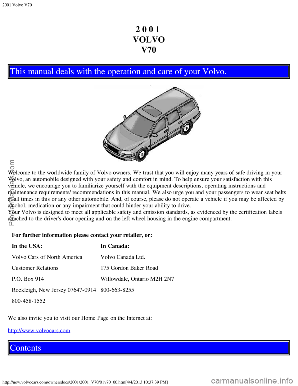 VOLVO V70 2001  Owners Manual 