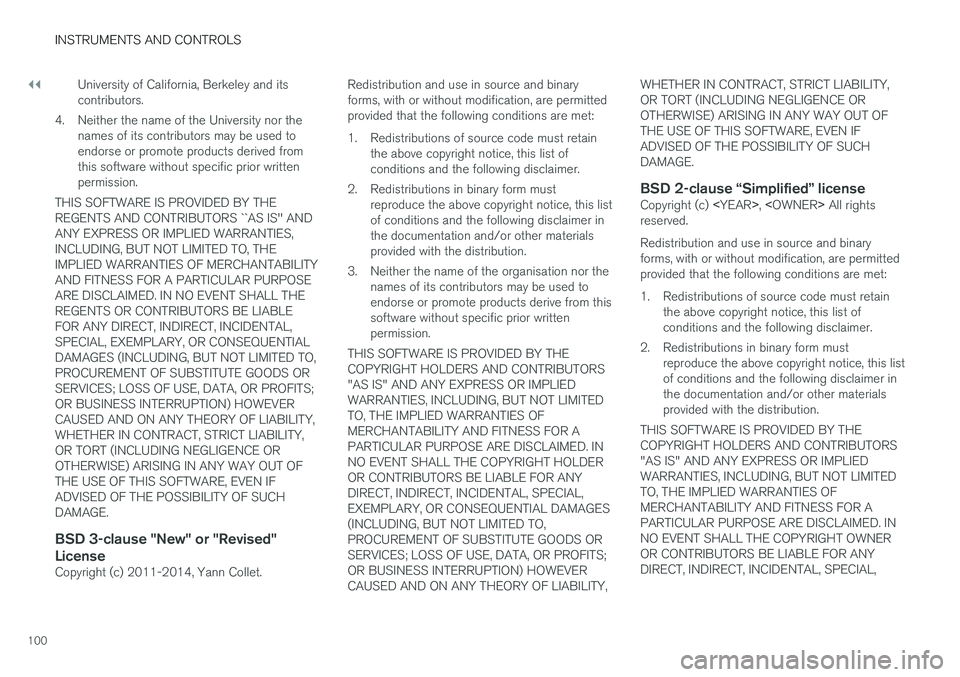 VOLVO V90 2017 Owners Manual ||
INSTRUMENTS AND CONTROLS
100University of California, Berkeley and its contributors.
4. Neither the name of the University nor the names of its contributors may be used toendorse or promote product VOLVO V90 2017 Owners Manual ||
INSTRUMENTS AND CONTROLS
100University of California, Berkeley and its contributors.
4. Neither the name of the University nor the names of its contributors may be used toendorse or promote product