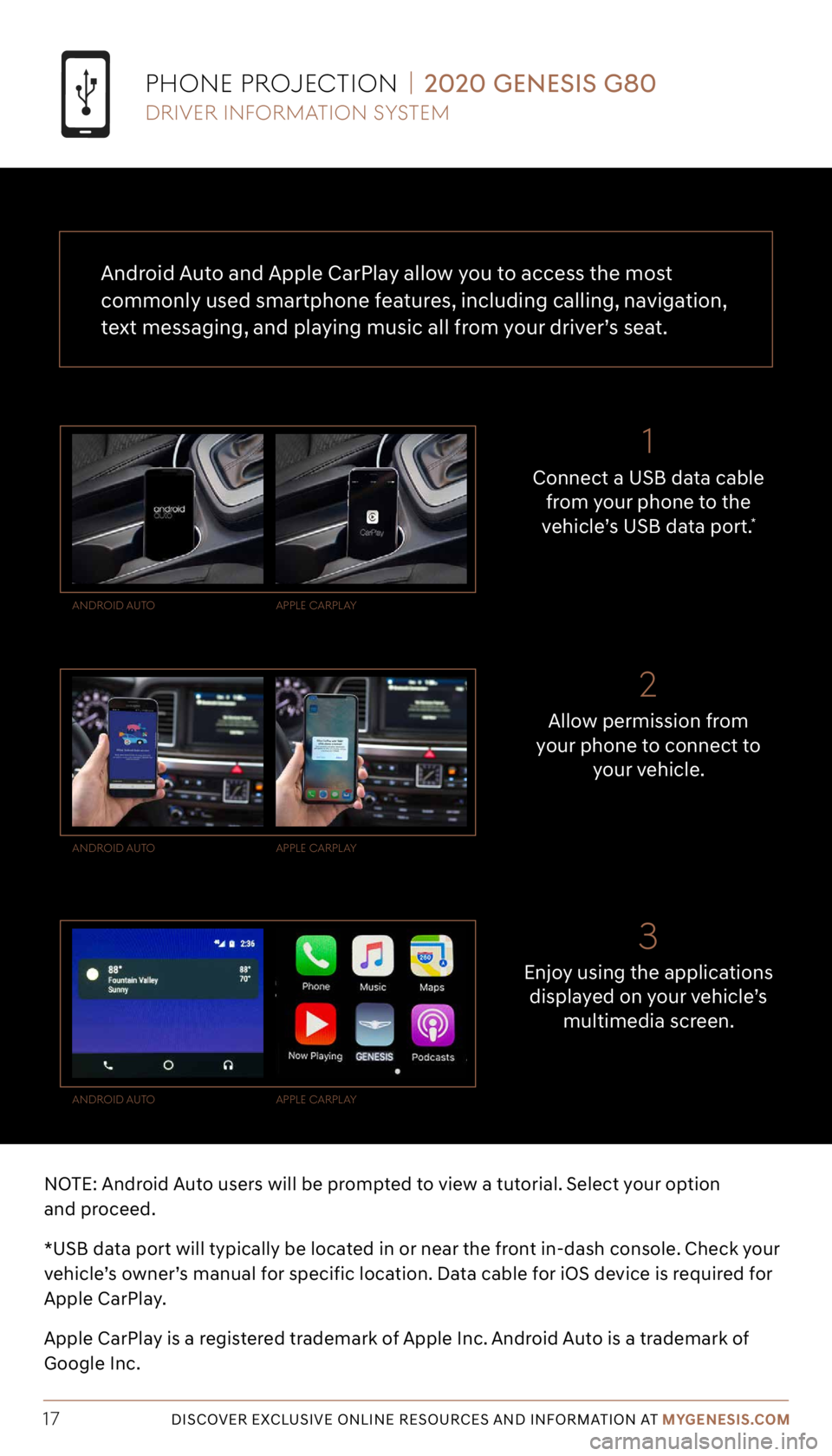 GENESIS G80 SPORT 2020 Getting Started Guide Tier 1 – VDS Icons
Voice
Activation Bluetooth
TPMSBatter\f Window
\befog 1 Window
\befog 2
App ClockSteering
Adjustments Light
Gear
Seat
Adjusting Air
Media 1 Fuel
Automatic
Transmission Manual
Tra GENESIS G80 SPORT 2020 Getting Started Guide Tier 1 – VDS Icons
Voice
Activation Bluetooth
TPMSBatter\f Window
\befog 1 Window
\befog 2
App ClockSteering
Adjustments Light
Gear
Seat
Adjusting Air
Media 1 Fuel
Automatic
Transmission Manual
Tra