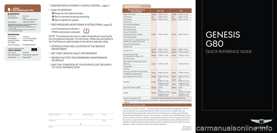 GENESIS G80 2019  Quick Reference Guide Looking For more detailed information?   This Quick Reference Guide does not replace your vehicle’sOwner’s Manual. If you require additional information or are unsure of a specific issue, we recom