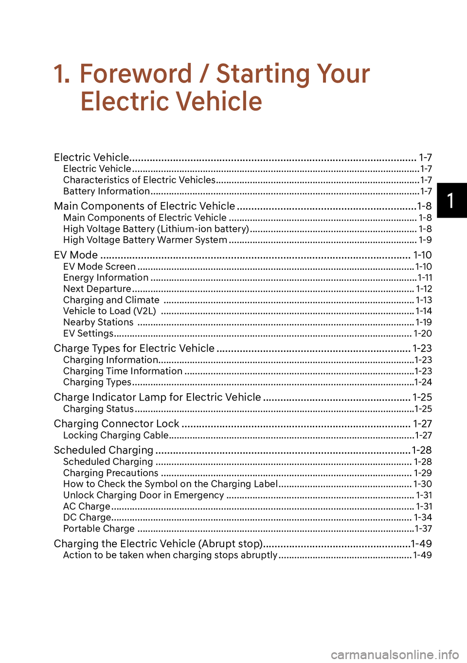 GENESIS G80 2023  Owners Manual 1
Electric Vehicle................................................................................................... 1-7Electric Vehicle ..............................................................