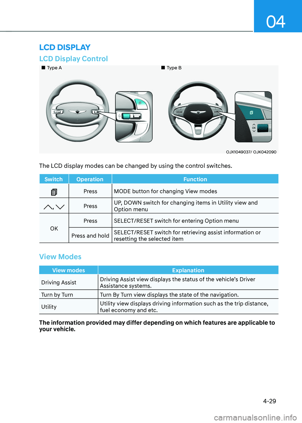 GENESIS GV70 2023  Owners Manual 04
4-29
LCD Display Control
		 