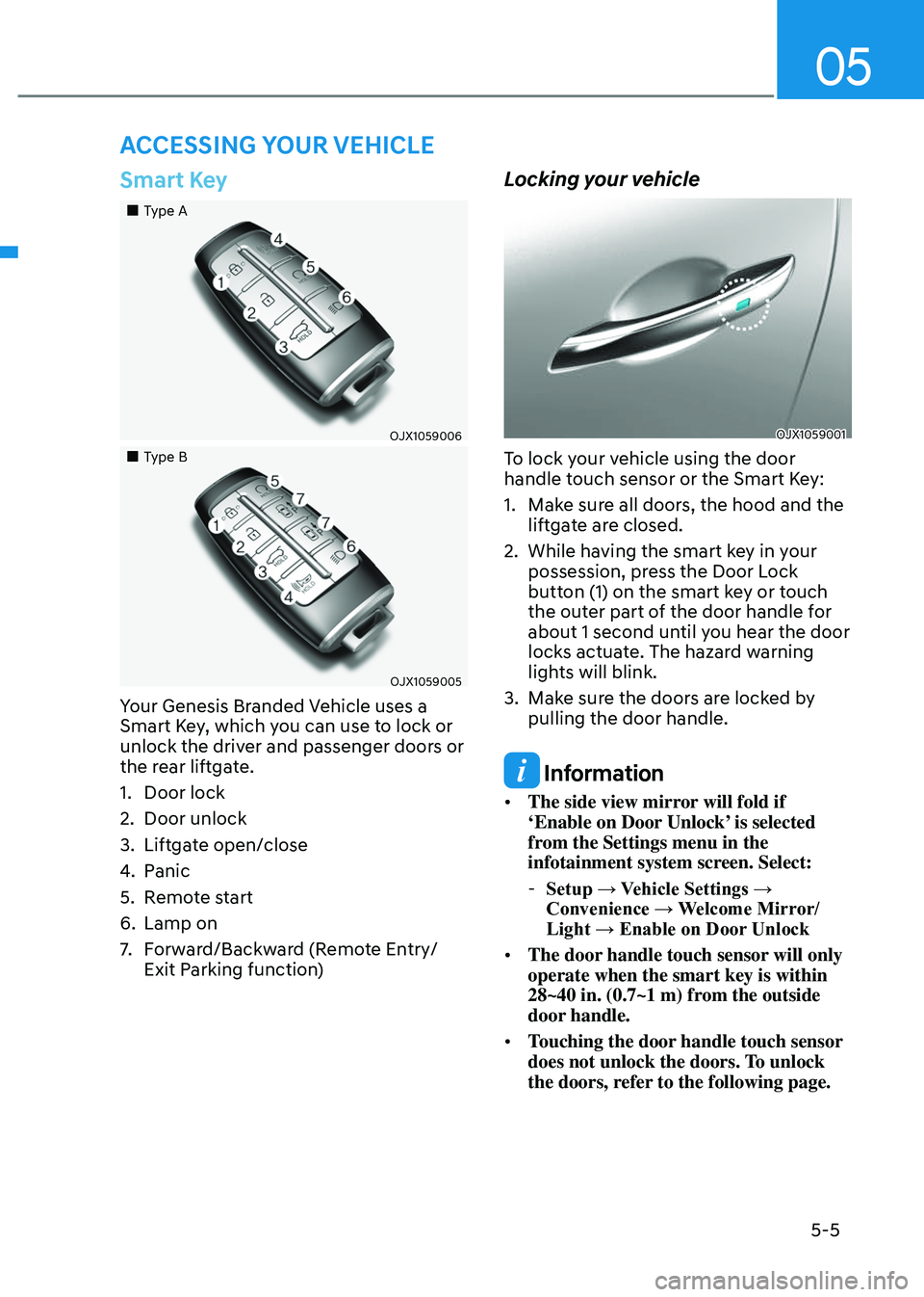 GENESIS GV70 2023  Owners Manual 05
5-5
Smart Key
		 