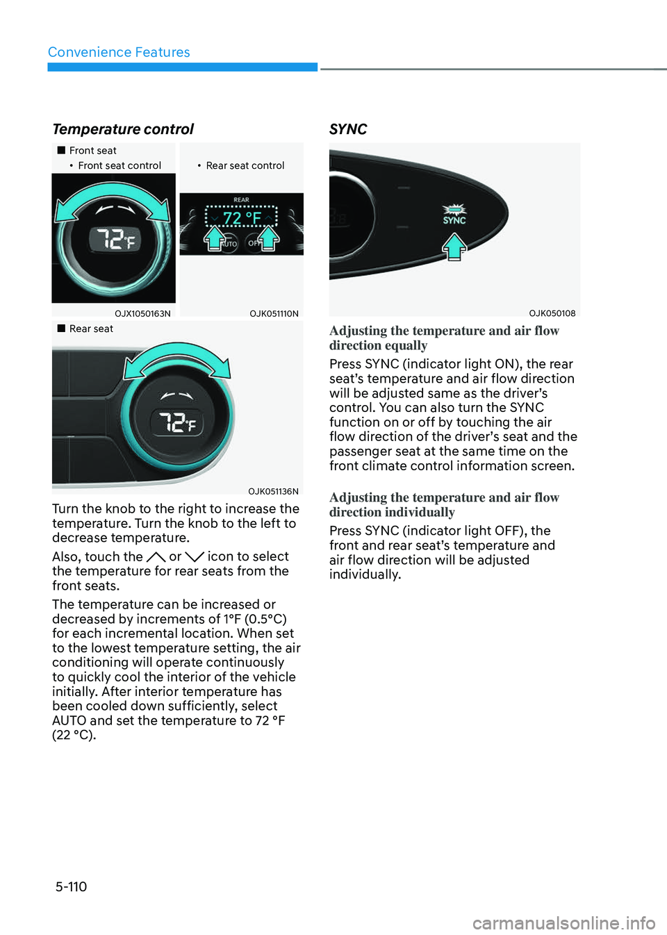GENESIS GV70 2023  Owners Manual Convenience Features
5-110
Temperature control
		 