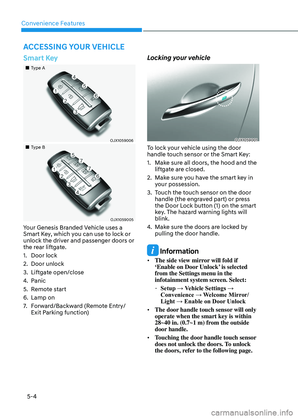 GENESIS GV80 2023  Owners Manual Convenience Features
5-4
Smart Key
		 