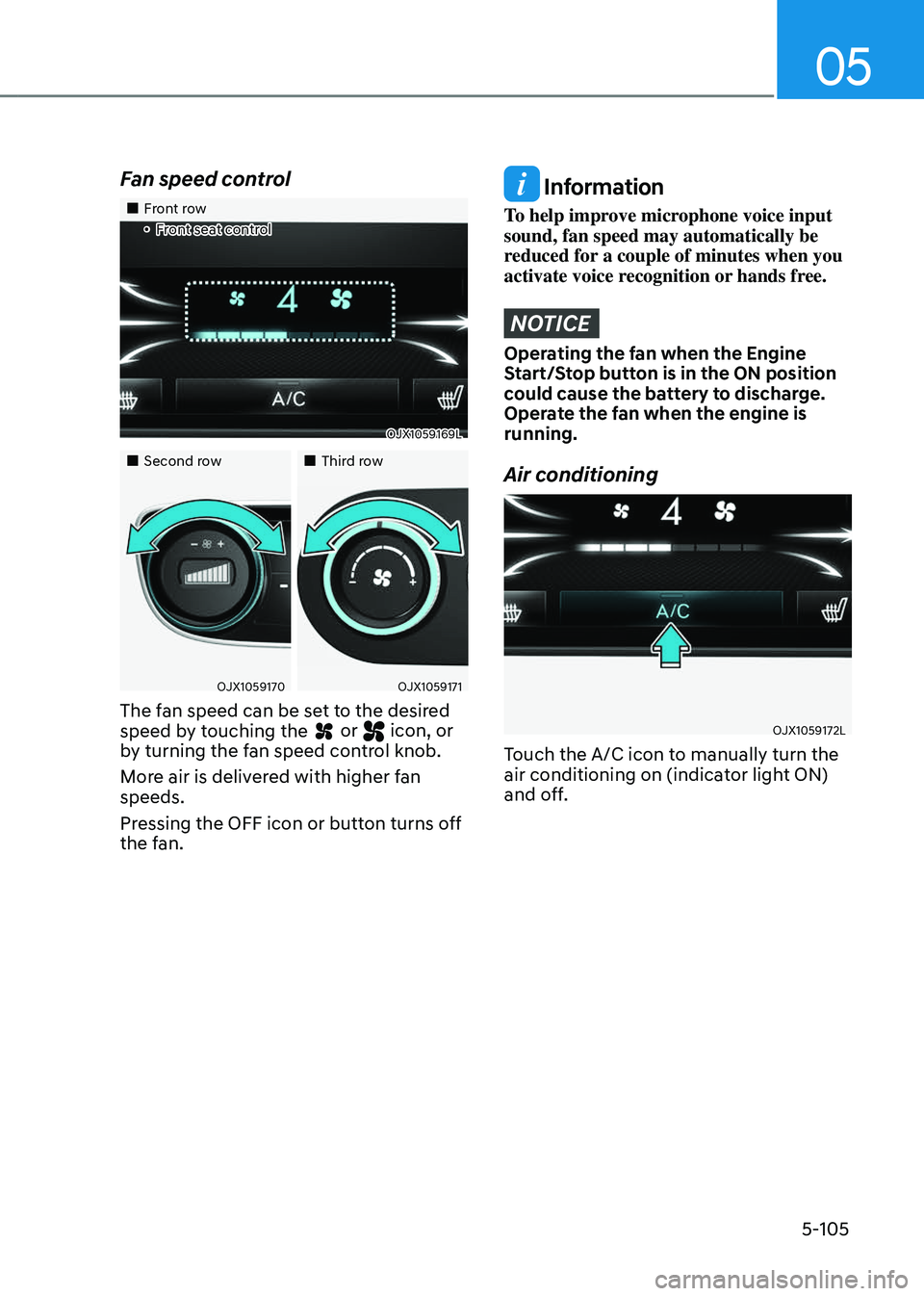 GENESIS GV80 2023  Owners Manual 05
5-105
Fan speed control
		 