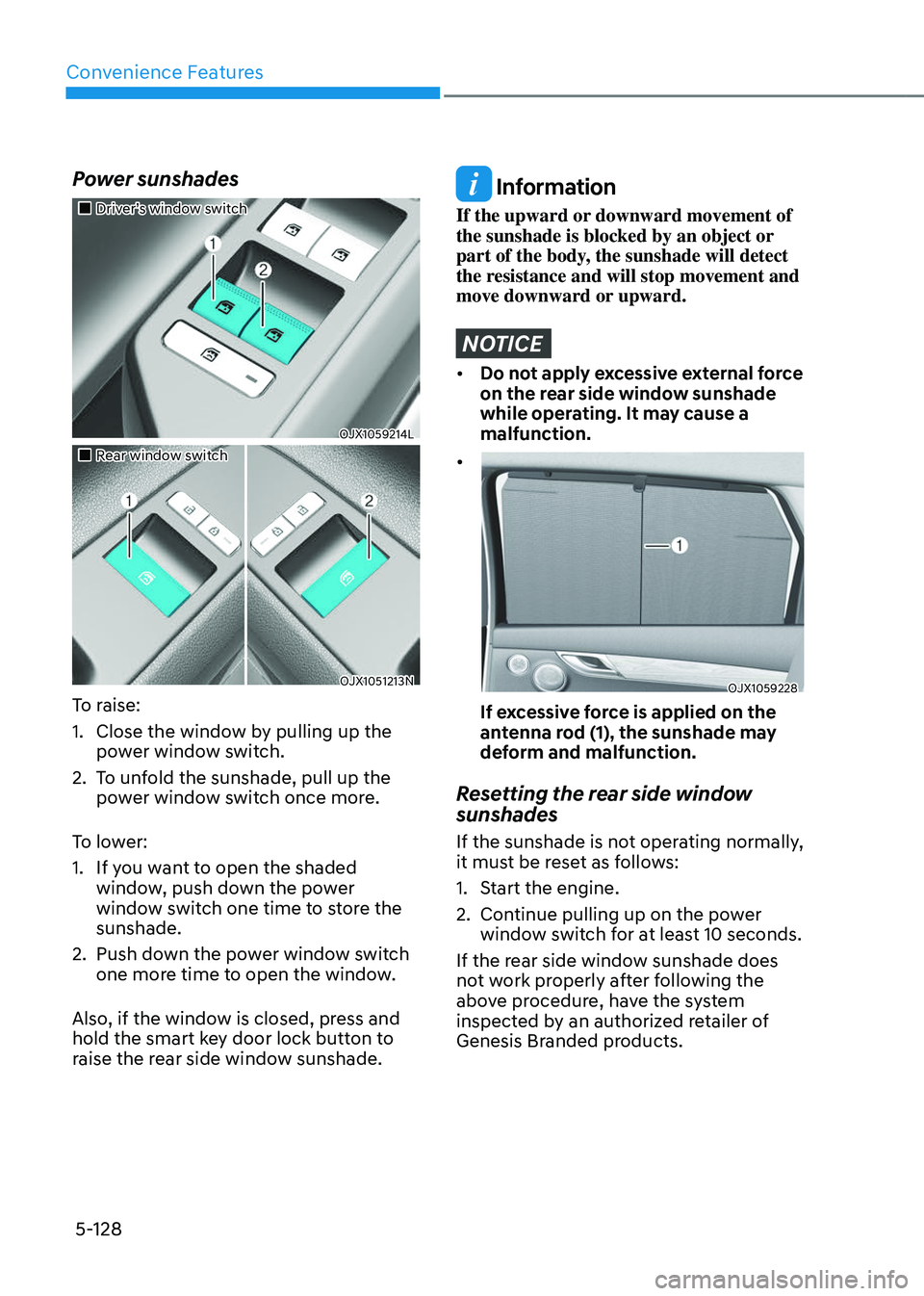 GENESIS GV80 2023  Owners Manual Convenience Features
5-128
Power sunshades
		 