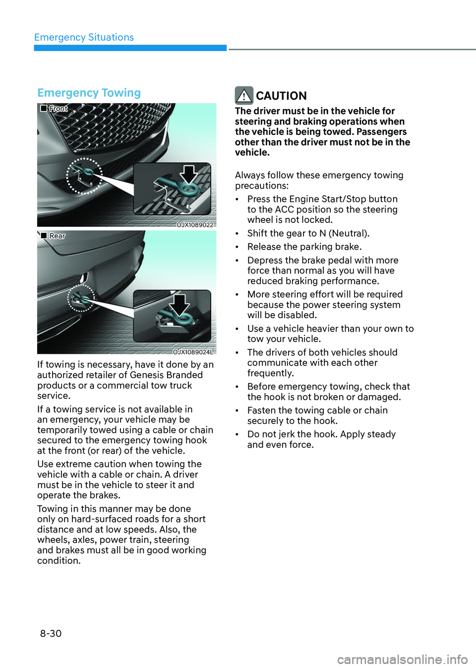 GENESIS GV80 2023  Owners Manual Emergency Situations
8-30
Emergency Towing
		 