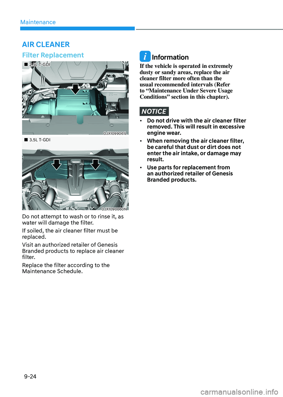 GENESIS GV80 2023  Owners Manual Maintenance
9-24
Filter Replacement
		 