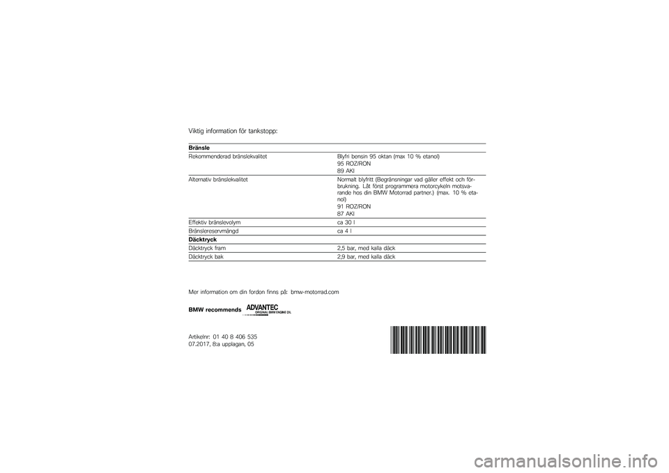 BMW MOTORRAD R 1200 GS ADVENTURE 2017  Instruktionsbok (in Swedish) �0����� ��\f�����	����\f ��� ��	�\f��
�����;
���"���#�
�<�������\f����	� ����\f�
�����	����� �)����� ���\f�
��\f �=�> ����	�\f �&��	�* �4�3
