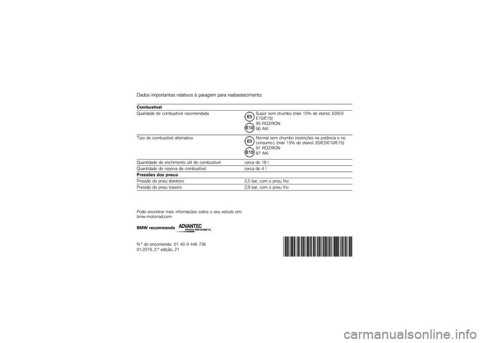 BMW MOTORRAD R 1250 R 2019  Manual do condutor (in Portuguese) �#���� �
����\f������ �\f�����
��� �2 ���\f���� ���\f� �\f���*������
������E
�$�\f�%�&�������
�F�	���
���� �� ����*�	������ �\f����