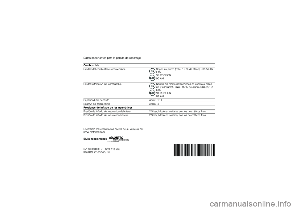 BMW MOTORRAD R 1250 RS 2019  Manual de instrucciones (in Spanish) � ���� �
����\f������ ���\f� �� ���\f��� �� �\f�������;��<
���� ��
��	� ��\b
�=���
��� ��� ����*�	���
�*�� �\f������������\b���\f ��
