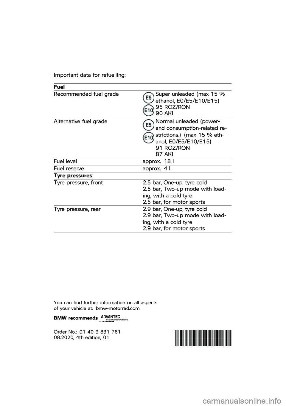 BMW MOTORRAD R 1250 RS 2020  Riders Manual (in English) ������
��\f�
 ���
� ��� ��������	�\f��:
����
���
�����\f��� ���� ���������� ��\f������ ����+ �;�= �?��
�\b��\f���% �*�/��*�=��*�;�/��*�;