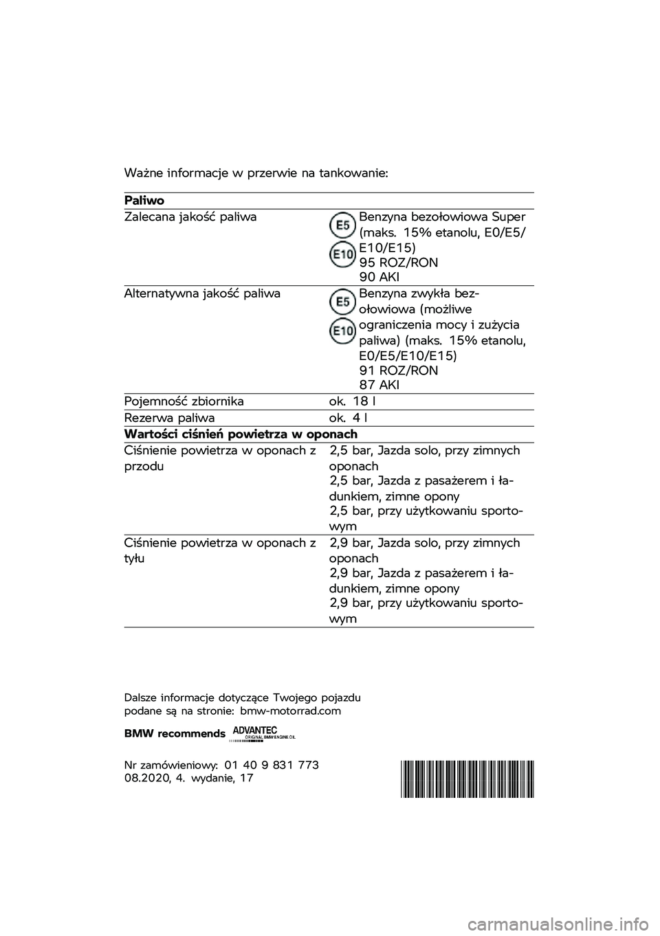 BMW MOTORRAD R 1250 RS 2020  Instrukcja obsługi (in Polish) �!��"�\f� ��\f���
�	���� � ��
���
��� �\f� �
��\f�����\f���;
������
�.������\f� �����$� �������4��\f���\f� �:����-������ �<�\b���
��	��