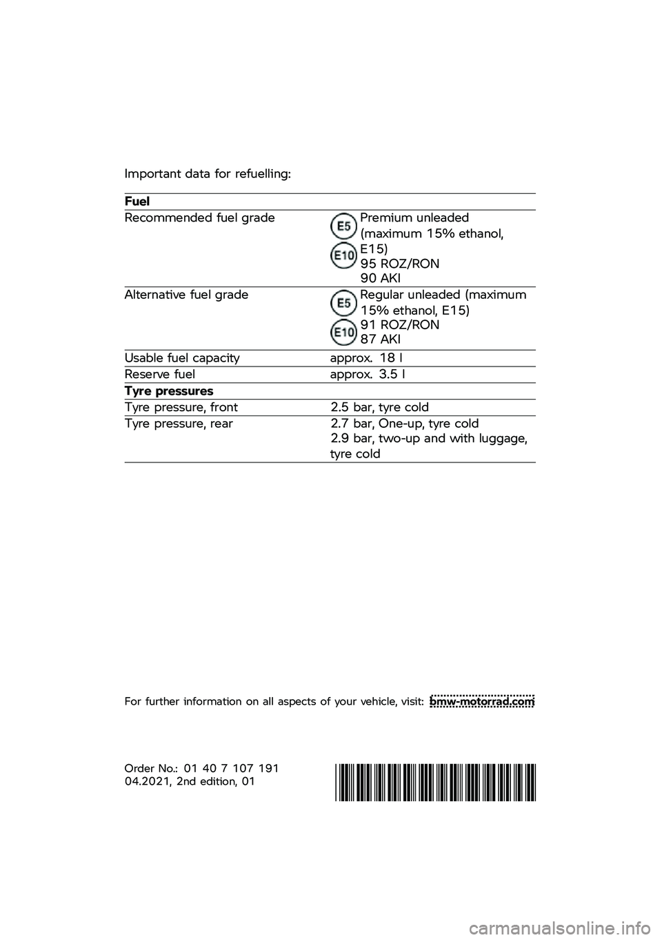 BMW MOTORRAD R NINE T 2021  Riders Manual (in English) ������
��\f�
 ���
� ��� ��������	�\f��<
����
���
�����\f��� ���� ����������	�� ��\f����������+�	��� �1�=�? ��
�\b��\f���%�*�1�=�!�@�= �