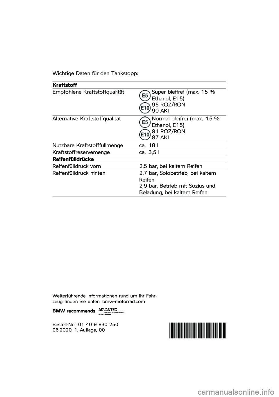 BMW MOTORRAD R NINE T 2020  Betriebsanleitung (in German) �:���	���
� �>�\b��� ��-�
 ��� �!�\b��&������A
��������\b��
������	���� ��
�\b��������B�\f�\b����"���\f���
 ������
�� �$��\b�/�( �C�E �G���