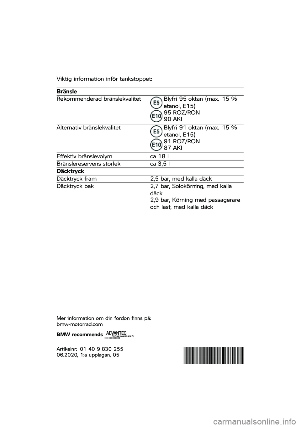 BMW MOTORRAD R NINE T 2020  Instruktionsbok (in Swedish) �0���\f�� ��	�
��\b���\f���	 ��	�
��\b �\f��	��
�\f�����\f�<
�����\b�	�

��������	���\b�� �)�\b��	�
��������\f��\f�%���
�\b� �=�? ���\f��	 �#���*�+ �A