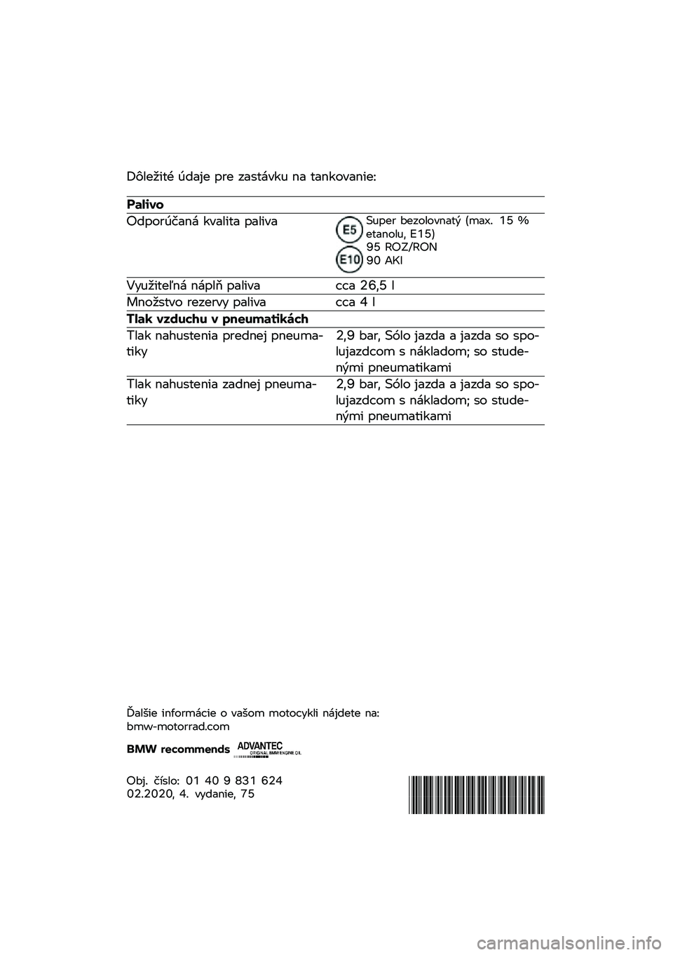 BMW MOTORRAD K 1600 B 2020  Návod na používanie (in Slovak) �I�3���5�
�	� �2��
�)� ��� ��
��	� ��\f�* �\b�
 �	�
�\b�\f���
�\b�
��J
������
�<�����2��
�\b�  �\f��
��
�	�
 ��
��
��
�K�*��� ��������\b�
�	�$ �+�#�
�8�/ �L�N �