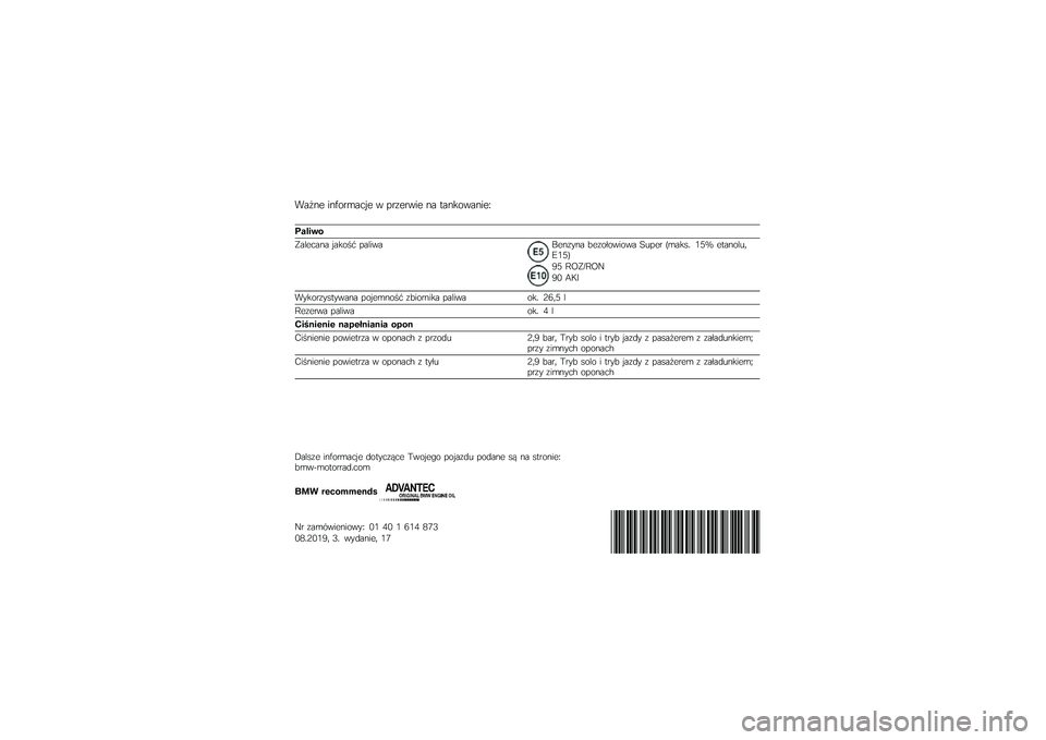 BMW MOTORRAD K 1600 B 2019  Instrukcja obsługi (in Polish) �"��#�\f� ��\f���
�	���� � ��
���
��� �\f� �
��\f�����\f���:
�!����"�\f
�.������\f� �����$�  �������4��\f���\f� �9����-������ �;�\b���
 ��	�