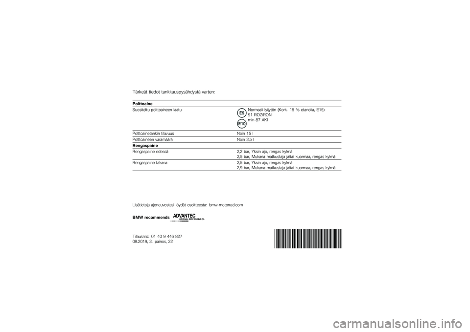 BMW MOTORRAD F 750 GS 2019  Käsikirja (in Finnish) �%����
��
 �
��
��\b�
 �
��	������ ��������
� �\f���
�
�	�:
�!���������
�9��\b���
�
��
� � �\b��
�
�\b���	�
�
�	 ����
���\b������ ������
��	 �!�