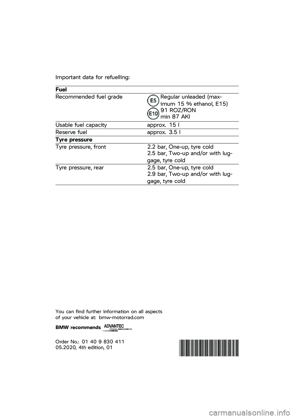 BMW MOTORRAD F 750 GS 2020  Riders Manual (in English) ������
��\f�
 ���
� ��� ��������	�\f��:
����
���
�����\f��� ���� ������������ ��\f������ ����+�$�	��� �;�= �? ��
�\b��\f���% �*�;�=�!�