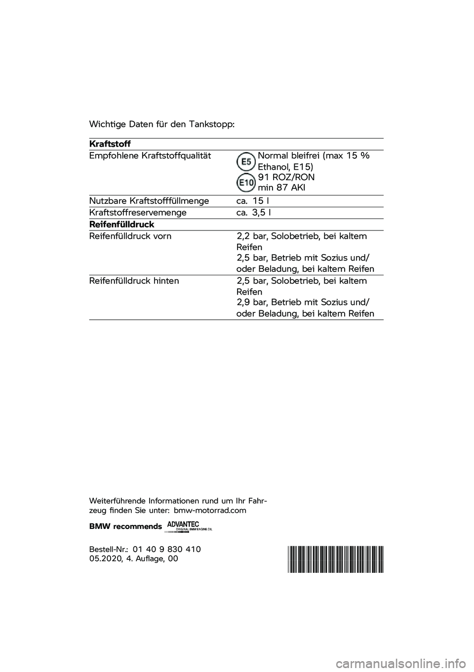 BMW MOTORRAD F 750 GS 2020  Betriebsanleitung (in German) �:���	���
� �>�\b��� ��-�
 ��� �!�\b��&������A
��������\b��
������	���� ��
�\b��������B�\f�\b����"��?��
��\b� ������
�� �$��\b�/ �C�E �G���