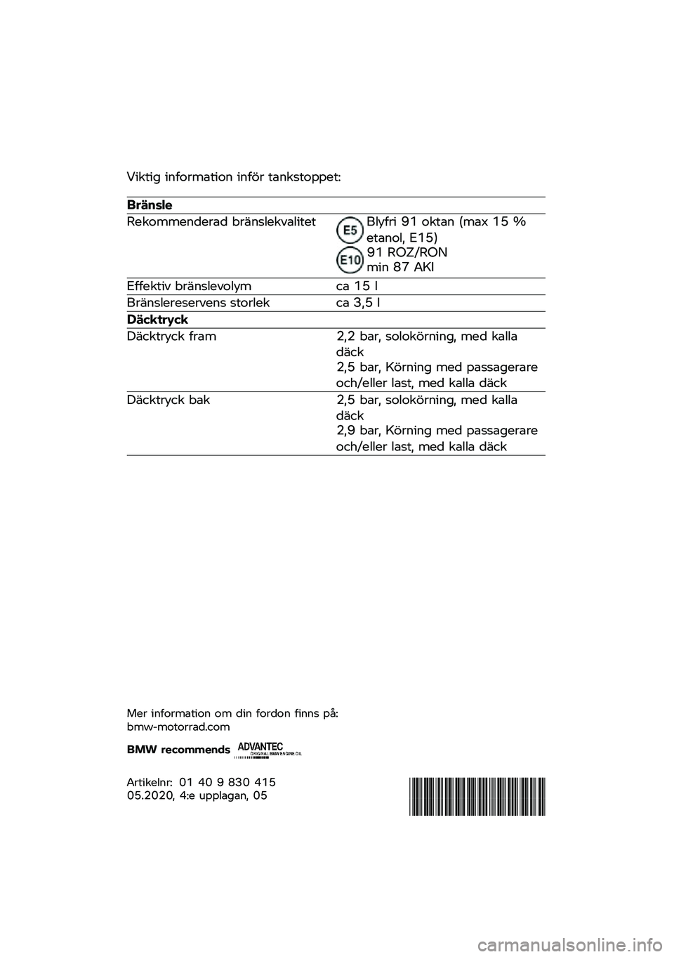 BMW MOTORRAD F 750 GS 2020  Instruktionsbok (in Swedish) �0���\f�� ��	�
��\b���\f���	 ��	�
��\b �\f��	��
�\f�����\f�<
�����\b�	�

��������	���\b�� �)�\b��	�
��������\f��\f�%���
�\b� �=�? ���\f��	 �#���* �?�A