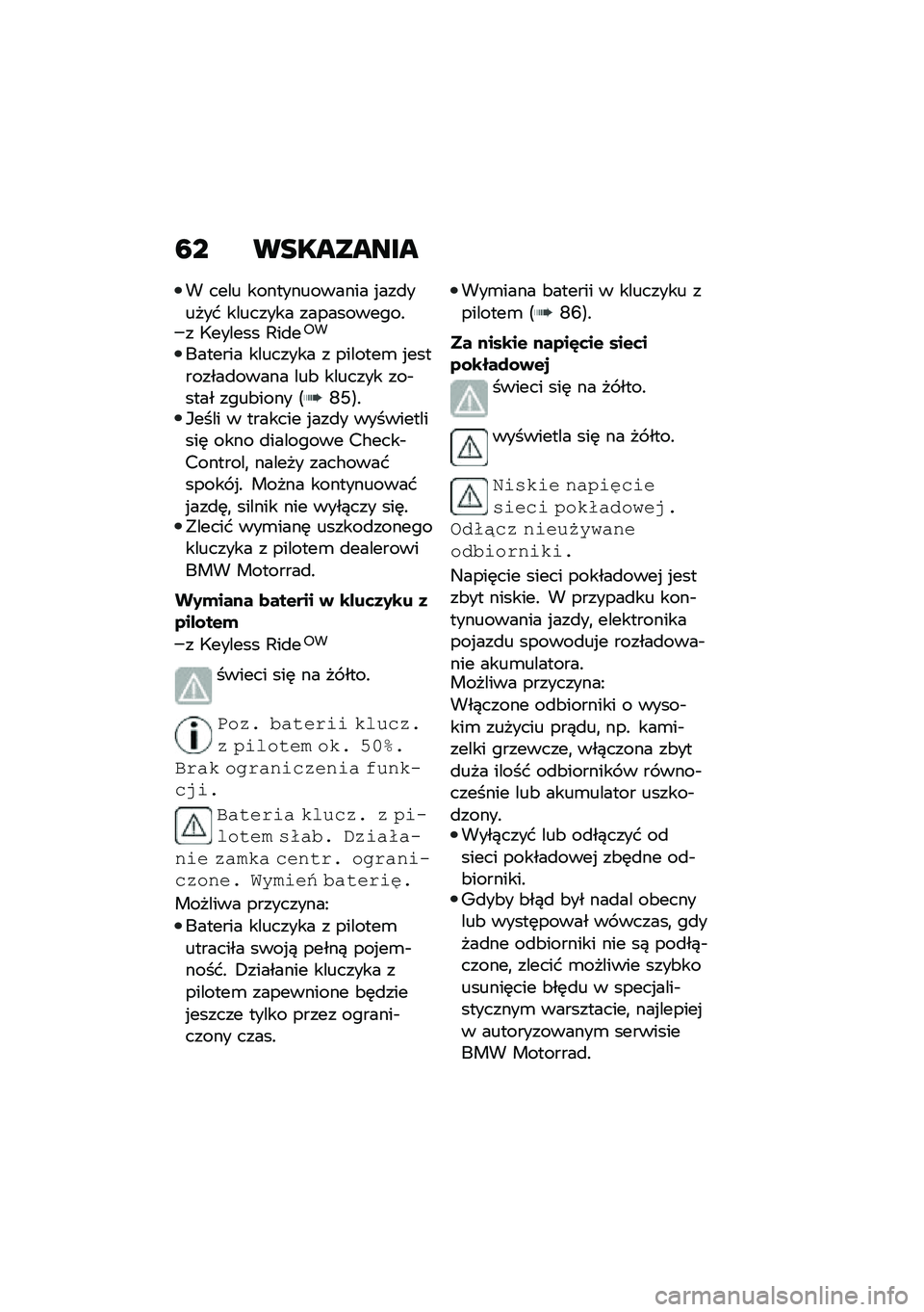 BMW MOTORRAD F 750 GS 2020  Instrukcja obsługi (in Polish) �6� ��
�������
� ���� ������������� �%���
����� �������� �����������!� �7������ �;��
��6�
������� �������� � �������