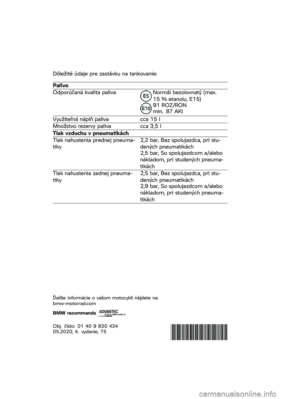 BMW MOTORRAD F 750 GS 2020  Návod na používanie (in Slovak) �I�3���5�
�	� �2��
�)� ��� ��
��	� ��\f�* �\b�
 �	�
�\b�\f���
�\b�
��J
������
�<�����2��
�\b�  �\f��
��
�	�
 ��
��
��
�H���#� � ��������\b�
�	�$ �+�#�
�8�/�K�M 
