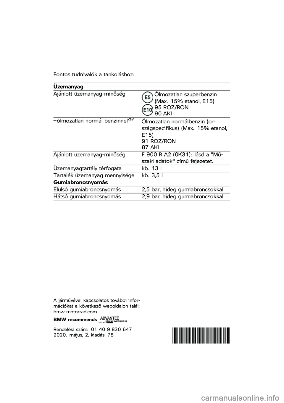 BMW MOTORRAD F 900 R 2020  Kezelési útmutató (in Hungarian) �B����� �����!��	��� �	 ��	�����\b�����C
�����\b�	�
�\b�
�4�#�\b����� �2���\f�	���	��1�\f�!���� ��D��\f���	���	� ����"�������!��.��	�F�3 �G�I�