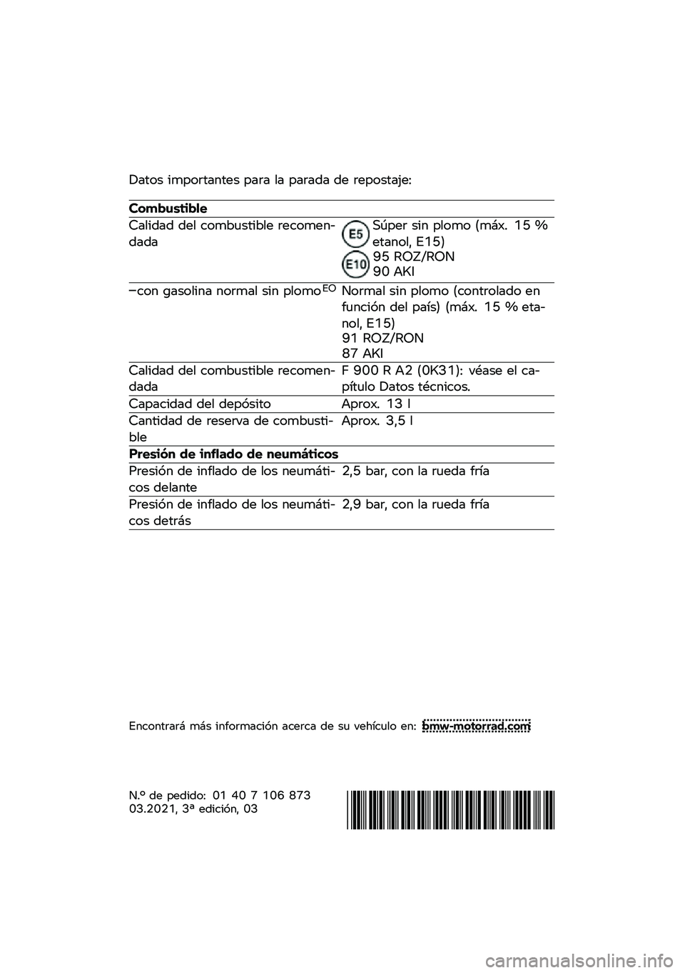 BMW MOTORRAD F 900 R 2021  Manual de instrucciones (in Spanish) � ���� �
����\f������ ���\f� �� ���\f��� �� �\f�������.��=
�������\b�	��
�
�>���
��� ��� ����*�	���
�*�� �\f�������������\b���\f �