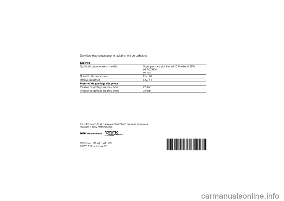 BMW MOTORRAD S 1000 XR 2017  Livret de bord (in French) �4������ ����������� ���
� �� �������������� �� ����:�
���� �;
�"������
�<�
����� �� ����:�
���� �����������
�*�
��� ��