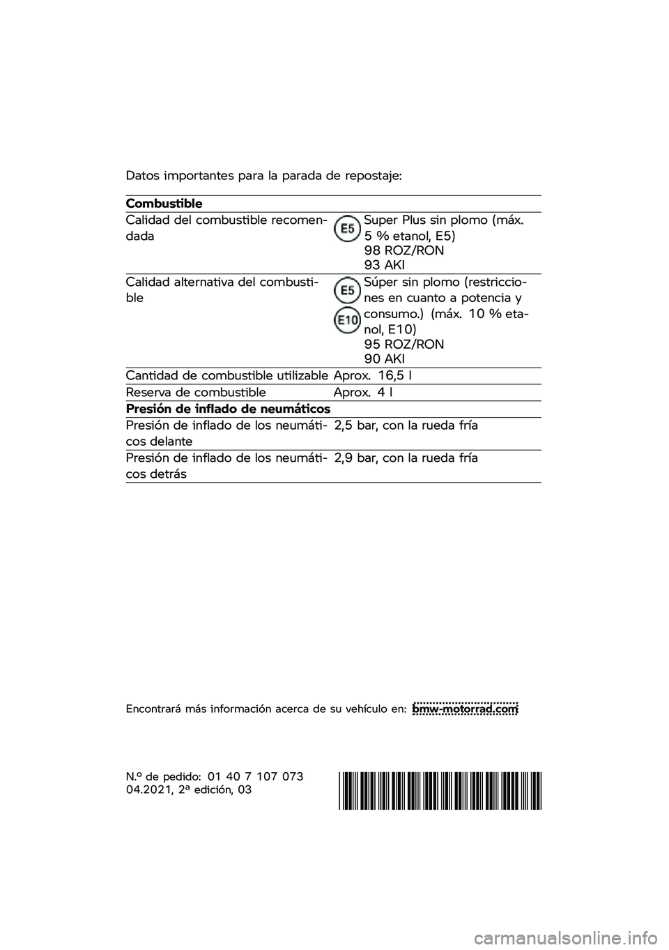 BMW MOTORRAD M 1000 RR 2021  Manual de instrucciones (in Spanish) � ���� �
����\f������ ���\f� �� ���\f��� �� �\f�������.��=
�������\b�	��
�
�>���
��� ��� ����*�	���
�*�� �\f�������������	���\f ��