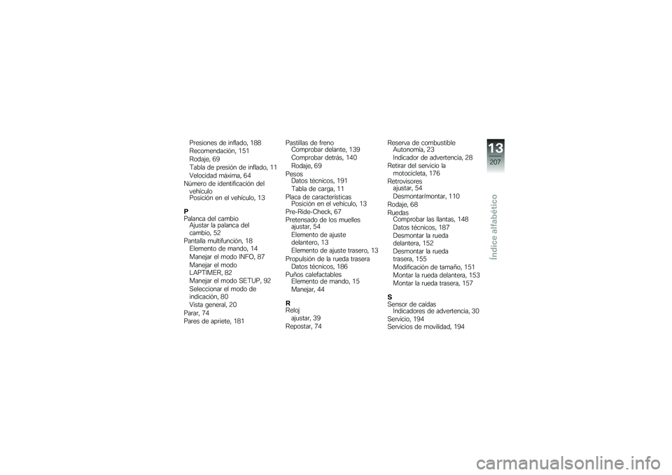 BMW MOTORRAD HP 4 2013  Manual de instrucciones (in Spanish) ��	������� �� ��������" �.�1�1
�:����
�������&��" �.�2�.
�:����(��" �3�;
�9���� �� ��	����&� �� ��������" �.�.
�4�������� �
�#�)��
��" �3�/