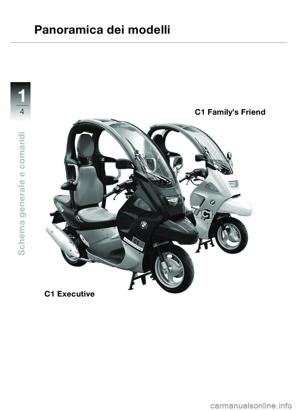 BMW MOTORRAD C1 2000  Libretto di uso e manutenzione (in Italian) 11
4
Schema generale e comandi
Panoramica dei modelli
C1 Family’s Friend
C1 Executive
 