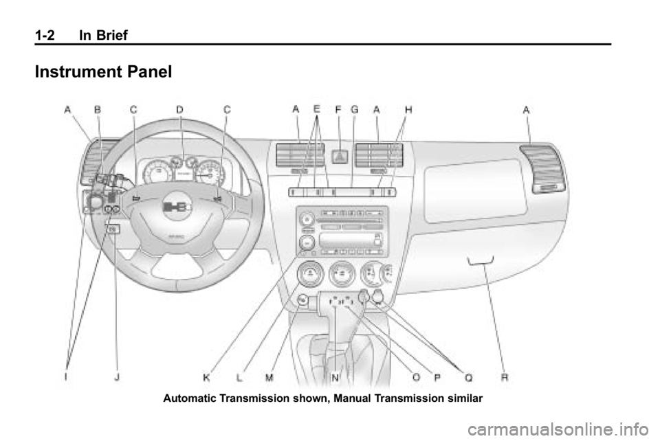 HUMMER H3 2010  Owners Manual 1-2 In Brief
Instrument Panel
Automatic Transmission shown, Manual Transmission similar 