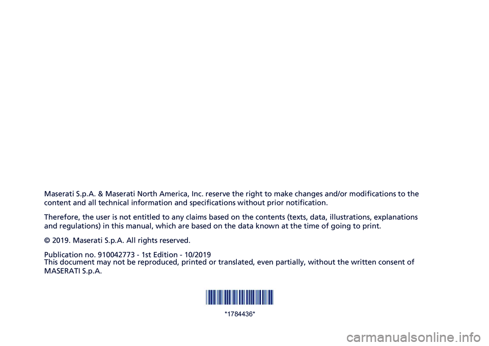 MASERATI LEVANTE 2020  Owners Manual ���������
�
�+������� �����7� �A �+������� �<���� �7������� �3�	�� ������
� ��� ���
�� �� ���� ����	�
�� ��	��(�� ��������