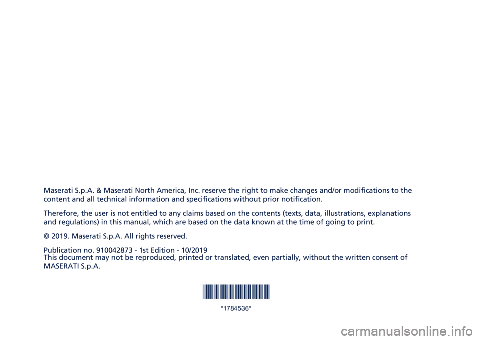MASERATI QUATTROPORTE 2020  Owners Manual ��������	�
�
�+������� �����7� �A �+������� �<���� �7������� �3�	�� ������
� ��� ���
�� �� ���� ����	�
�� ��	��(�� ��������