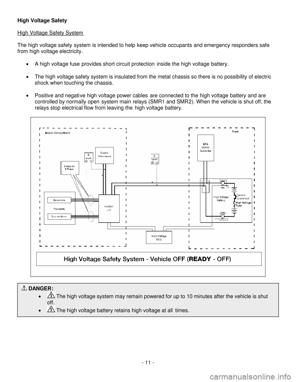 NISSAN ALTIMA HYBRID 2008 L32A / 4.G First Responders Guide - 11-
 DANGER:
