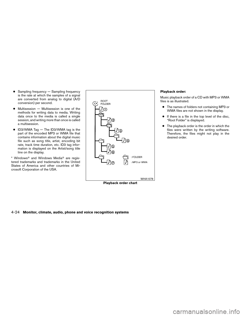 NISSAN ALTIMA COUPE 2009 D32 / 4.G Owners Manual cSampling frequency — Sampling frequency
is the rate at which the samples of a signal
are converted from analog to digital (A/D
conversion) per second.
cMultisession — Multisession is one of the
m