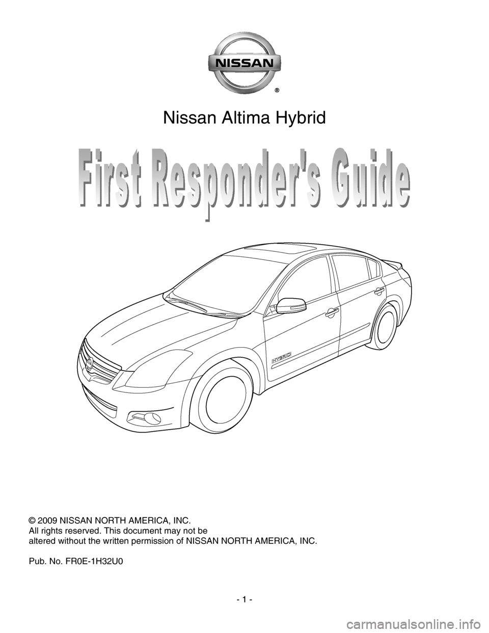 NISSAN ALTIMA HYBRID 2010 L32A / 4.G First Responders Guide 