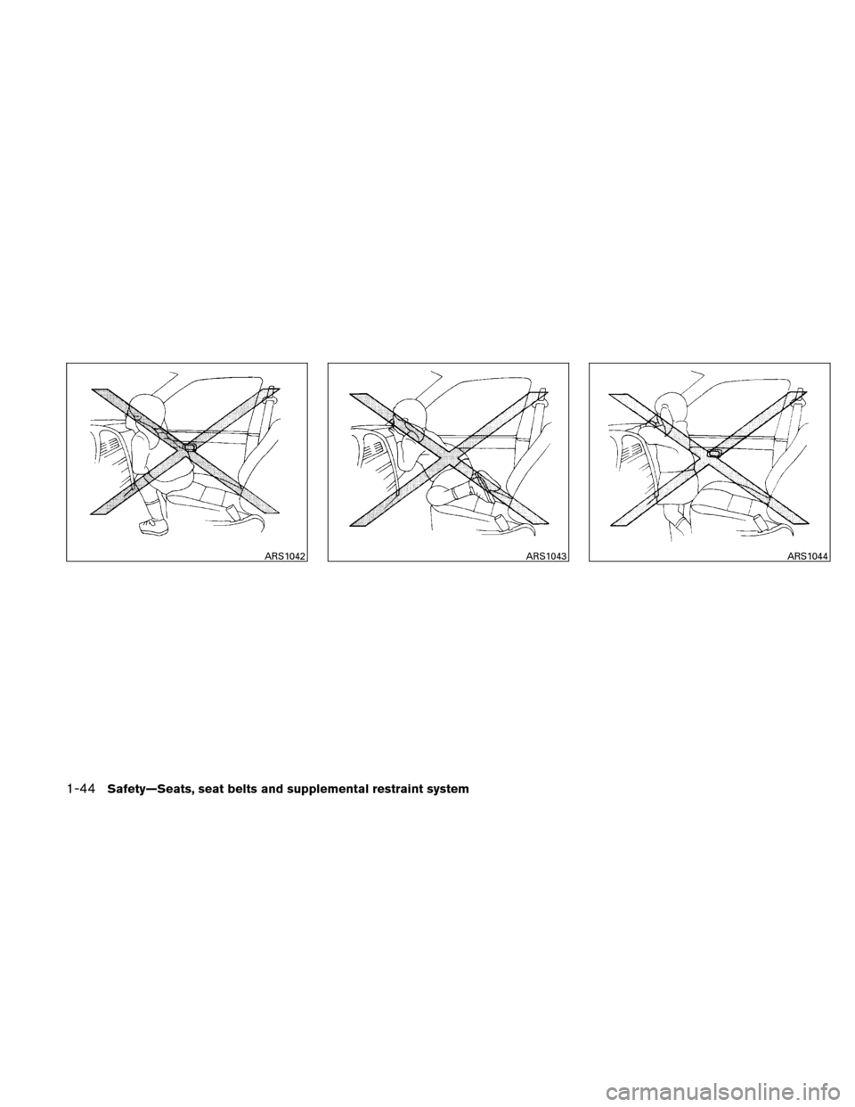 NISSAN VERSA HATCHBACK 2010 1.G Repair Manual ARS1042ARS1043ARS1044
1-44Safety—Seats, seat belts and supplemental restraint system 