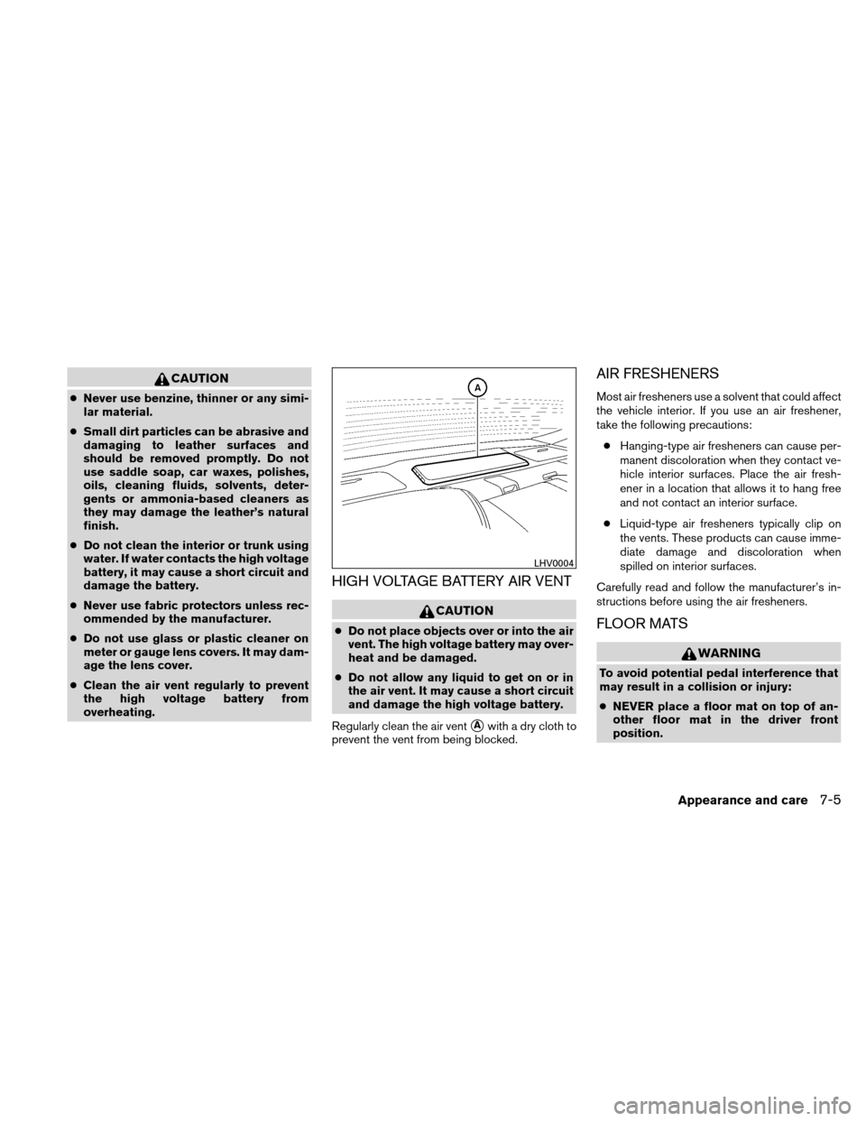 NISSAN ALTIMA HYBRID 2011 L32A / 4.G Owners Manual NISSAN ALTIMA HYBRID 2011 L32A / 4.G Owners Manual, Page 338