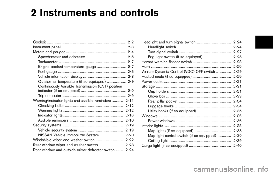 NISSAN CUBE 2012 3.G Owners Manual 2 Instruments and controls
Cockpit ........................................................................\
................ 2-2
Instrument panel .....................................................