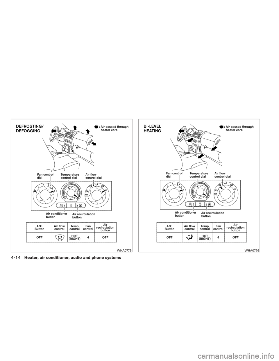 NISSAN XTERRA 2012 N50 / 2.G Owners Manual WHA0775WHA0776
4-14Heater, air conditioner, audio and phone systems 