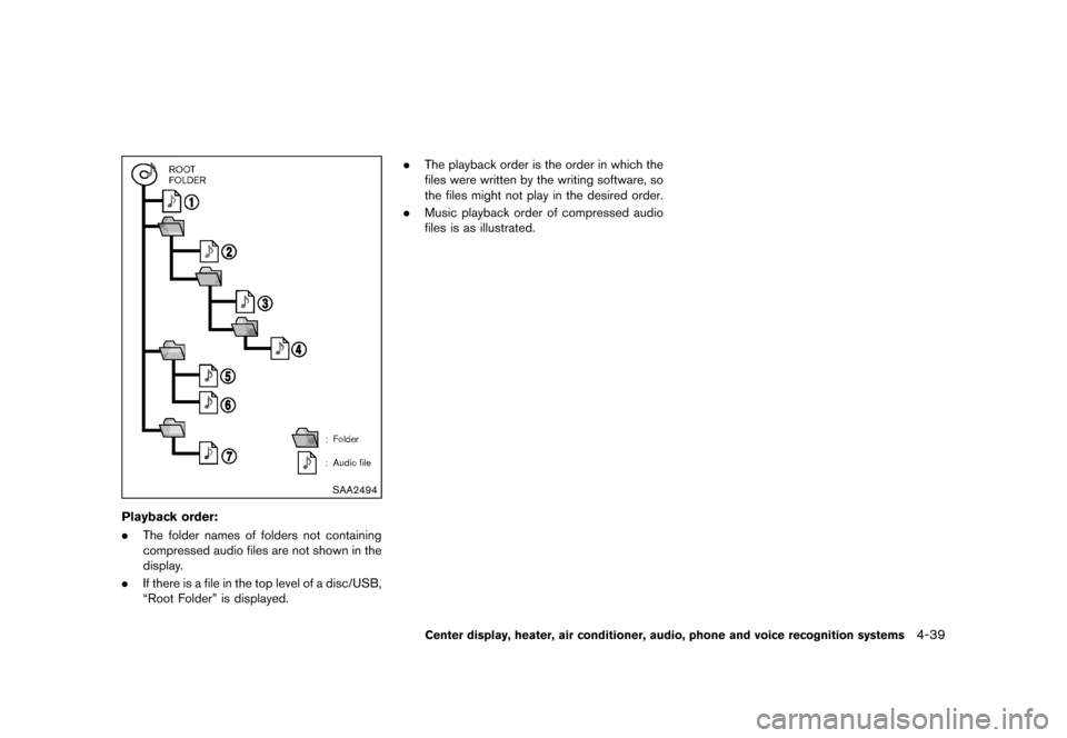 NISSAN 370Z COUPE 2013 Z34 Owners Manual Black plate (199,1)
[ Edit: 2012/ 4/ 11 Model: Z34-D ]
SAA2494
Playback order:GUID-D73A39BF-43C8-459F-9C24-47B7F579C407.The folder names of folders not containing
compressed audio files are not shown 