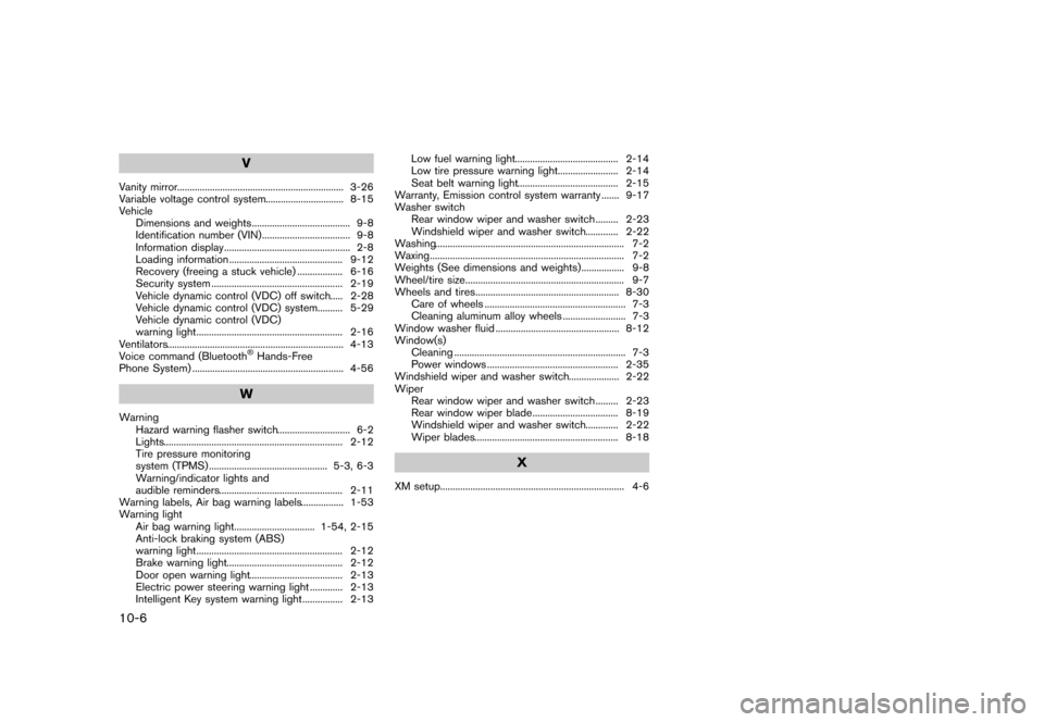 NISSAN CUBE 2013 3.G User Guide Black plate (326,1)
[ Edit: 2012/ 7/ 19 Model: Z12-D ]
10-6
V
Vanity mirror...
.................................................................. 3-26
Variable voltage control system ...
.............