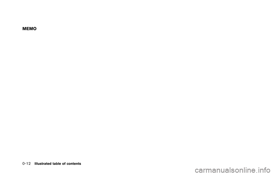 NISSAN GT-R 2013 R35 Service Manual 0-12Illustrated table of contents
MEMO NISSAN GT-R 2013 R35 Service Manual 0-12Illustrated table of contents
MEMO